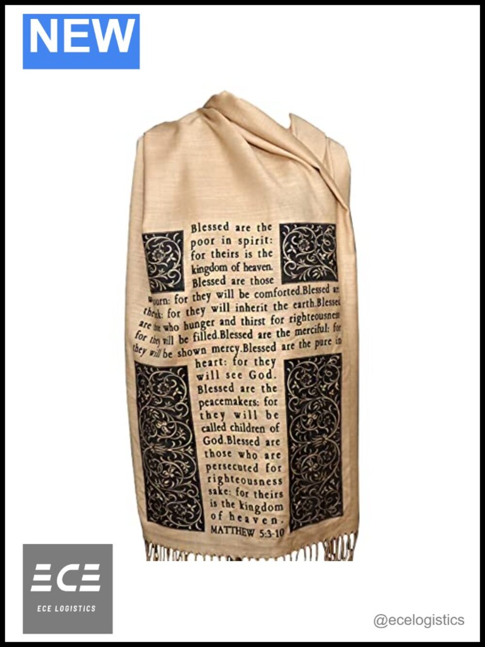 Christian Bible Verse Wrap Scarf Psalm 23 Beatitudes Acrylic Shawl